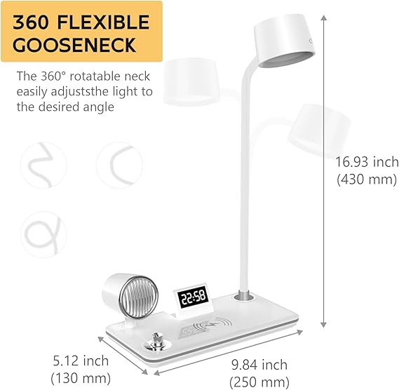 LED Desk Lamp with Wireless Charger and Bluetooth Speaker