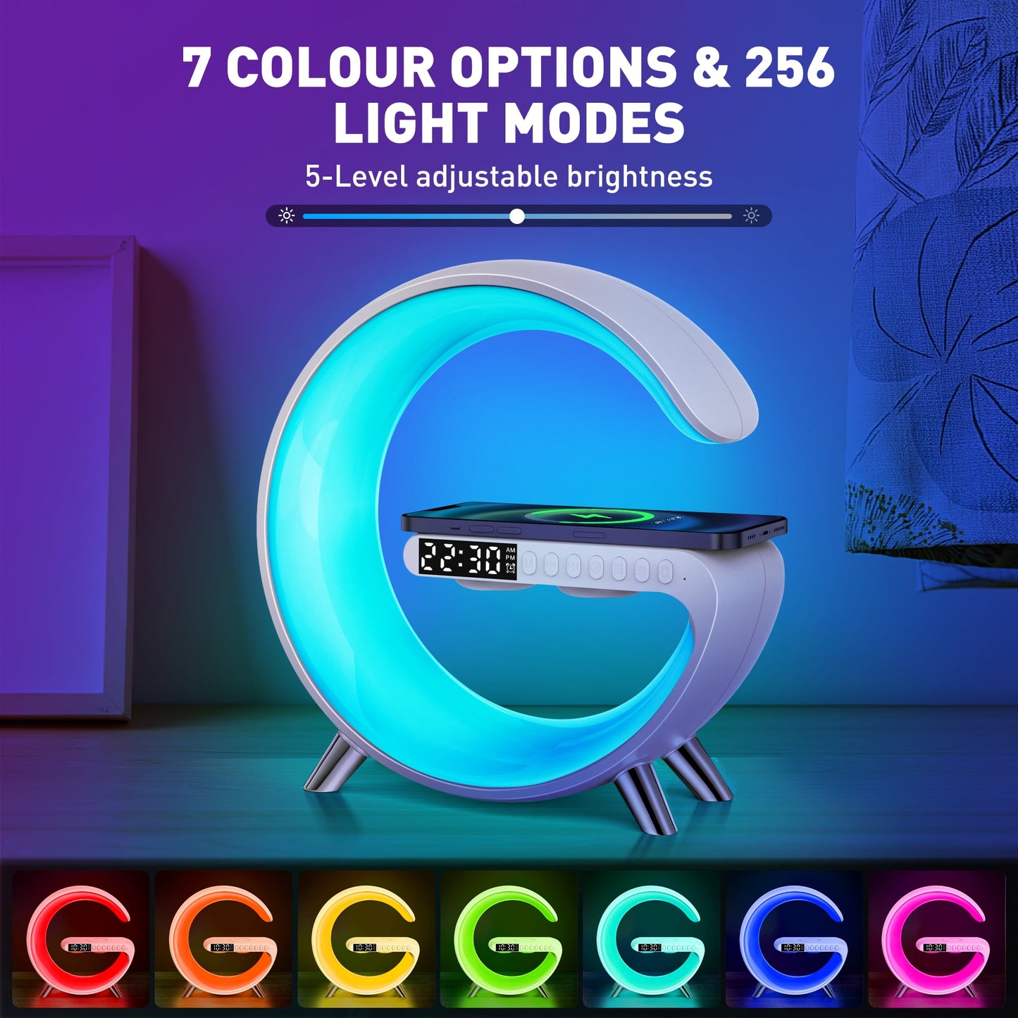 GPED Alarm Clock, Digital Alarm Clock Radio with Wireless Charging & LED Table Lamp, Bluetooth Speaker & FM Radio, 4 in 1 Dimmable Night Light Touch Lamp Clock W/ LED Display, Desk Clock for Bedroom