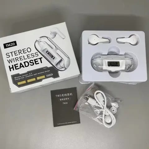 True Wireless Earphones TM20 LED Display Transparent Crystal Earbuds HIFI Stereo Effect Wireless BT5.3 TWS Gaming Earphones