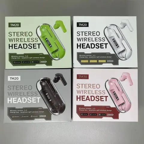 True Wireless Earphones TM20 LED Display Transparent Crystal Earbuds HIFI Stereo Effect Wireless BT5.3 TWS Gaming Earphones