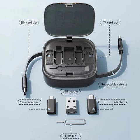 Customized Design 3 in 1 Retractable Charging Cable USB C to USB Adapter OTG Kit with Data Transfer Card Slot Phone Holder
